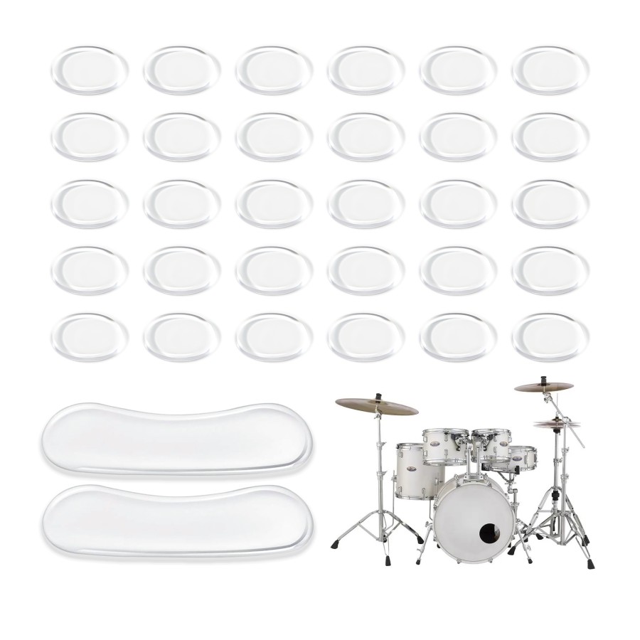 32 Pieces Drum Dampener Gel Pads, Transparent Silicone Drum Silencers for Tone Control, Soft Drum Dampeners for Drums and Cymbals (White) 32 Pieces Drum Dampener Gel Pads, Transparent Silicone Drum Silencers for Tone Control, Soft Drum Dampeners for Drums and Cymbals (White)