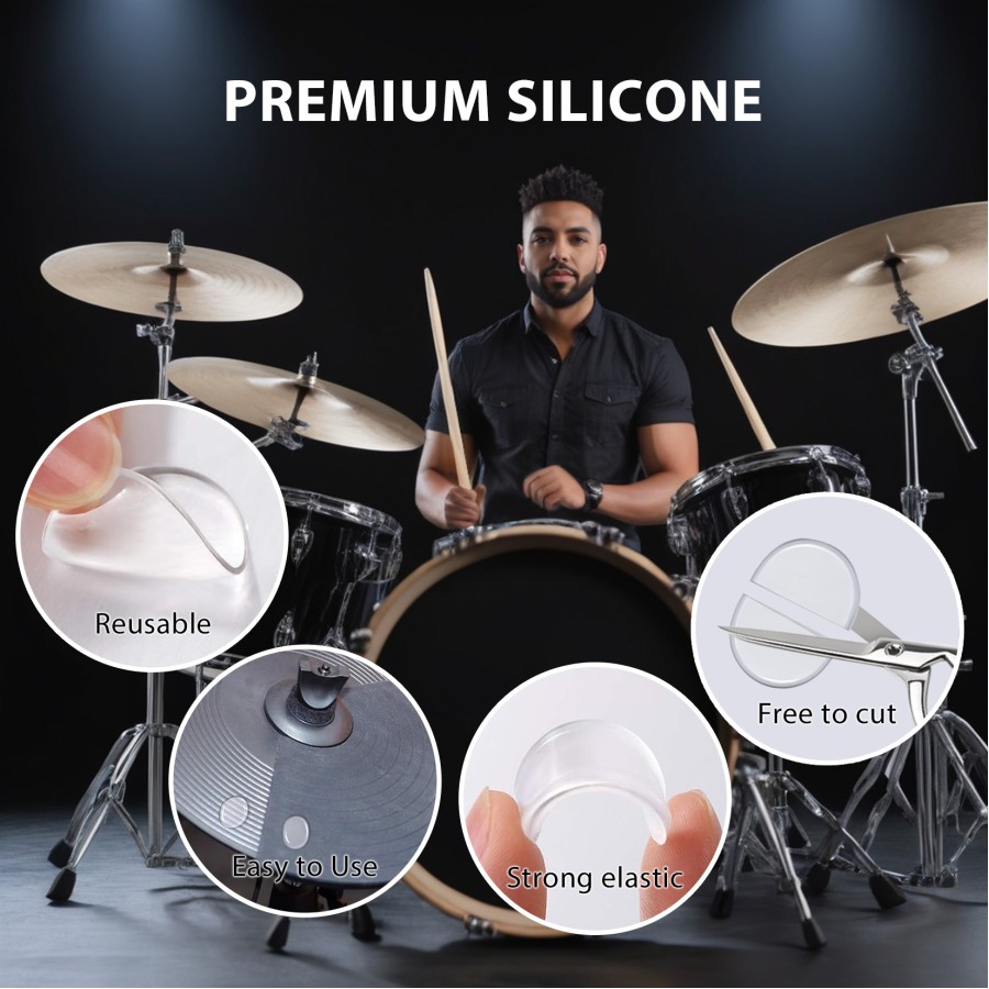 32 Pieces Drum Dampener Gel Pads, Transparent Silicone Drum Silencers for Tone Control, Soft Drum Dampeners for Drums and Cymbals (White) 32 Pieces Drum Dampener Gel Pads, Transparent Silicone Drum Silencers for Tone Control, Soft Drum Dampeners for Drums and Cymbals (White)
