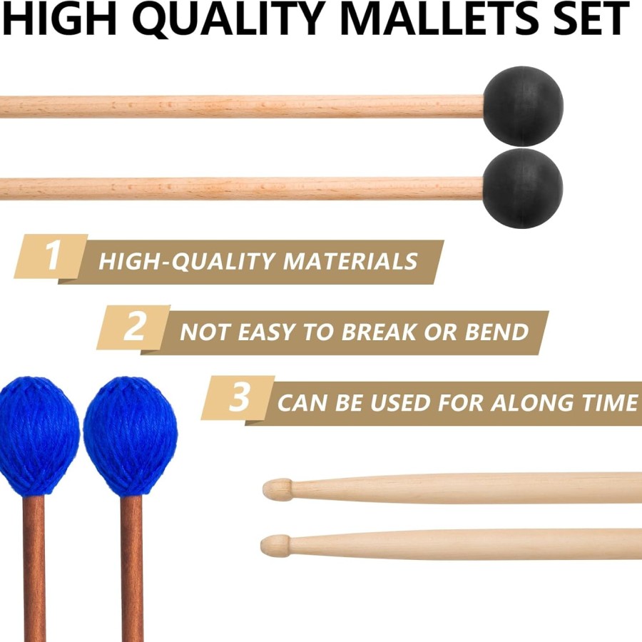 VixxNoxx 3 Pairs Drum Mallets Maple 5A Drum Sticks Marimba Mallets Rubber Xylophone Beaters Wooden Percussion Mallets with Drum Stick Bag VixxNoxx 3 Pairs Drum Mallets Maple 5A Drum Sticks Marimba Mallets Rubber Xylophone Beaters Wooden Percussion Mallets with Drum Stick Bag