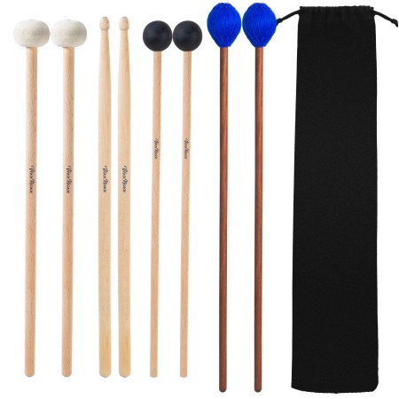 VixxNoxx 4 Pairs Drum Mallets 5A Drumsticks Marimba Mallets Felt Mallets Rubber Xylophone Beaters Wooden Percussion Mallets with Drum Stick Bag