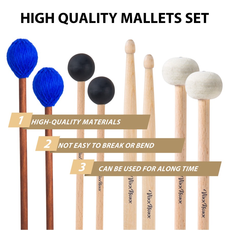 VixxNoxx 4 Pairs Drum Mallets 5A Drumsticks Marimba Mallets Felt Mallets Rubber Xylophone Beaters Wooden Percussion Mallets with Drum Stick Bag VixxNoxx 4 Pairs Drum Mallets 5A Drumsticks Marimba Mallets Felt Mallets Rubber Xylophone Beaters Wooden Percussion Mallets with Drum Stick Bag