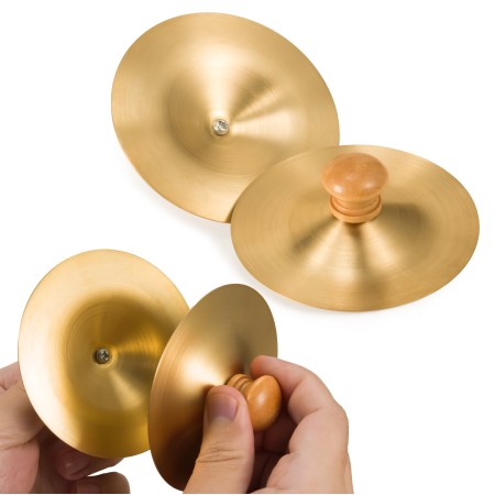 1 Pair 3.5 Inch Hand Cymbals, Small Copper Finger Cymbals for Percussion, Gold Metal Zills for Band Performance and Rhythm Exercises