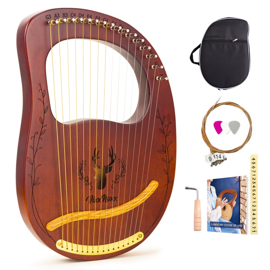 Lyre Harp, 16 Metal Strings,Whole Mahogany Body Made Without Splices, Easy to Carry Instrument, With Spare Strings, Bag,Picks, Tuning Lever, Music Manual Lyre Harp, 16 Metal Strings,Whole Mahogany Body Made Without Splices, Easy to Carry Instrument, With Spare Strings, Bag,Picks, Tuning Lever, Music Manual