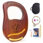 Lyre Harp, 16 Metal Strings,Whole Mahogany Body Made Without Splices, Easy to Carry Instrument, With Spare Strings, Bag，Picks, Tuning Lever, Music Manual