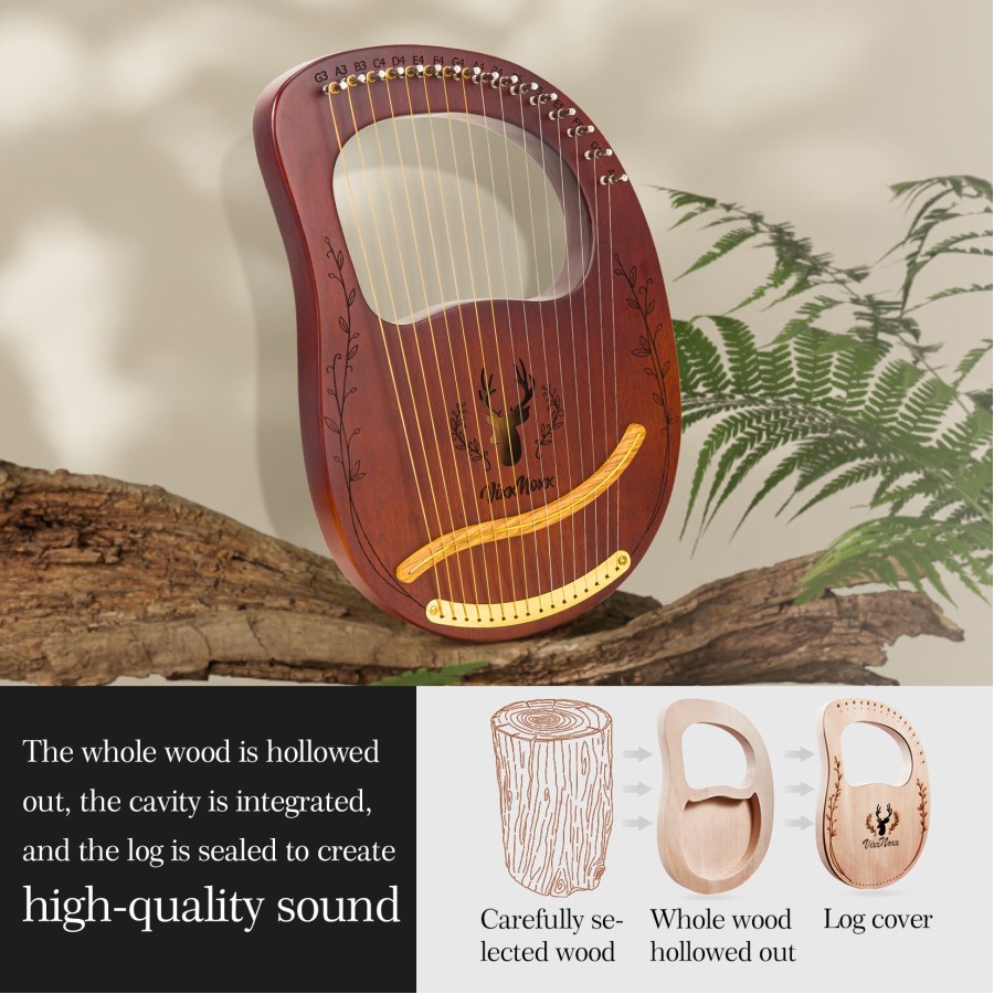 Lyre Harp, 16 Metal Strings,Whole Mahogany Body Made Without Splices, Easy to Carry Instrument, With Spare Strings, Bag,Picks, Tuning Lever, Music Manual Lyre Harp, 16 Metal Strings,Whole Mahogany Body Made Without Splices, Easy to Carry Instrument, With Spare Strings, Bag,Picks, Tuning Lever, Music Manual