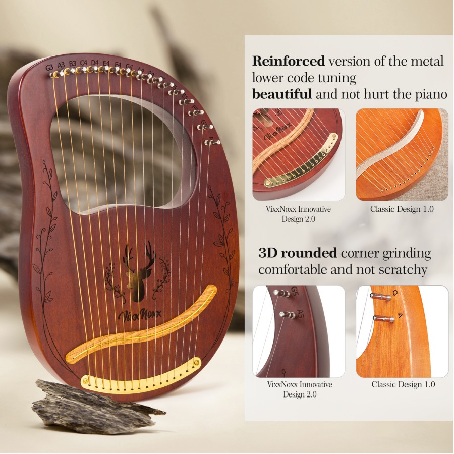 Lyre Harp, 16 Metal Strings,Whole Mahogany Body Made Without Splices, Easy to Carry Instrument, With Spare Strings, Bag,Picks, Tuning Lever, Music Manual Lyre Harp, 16 Metal Strings,Whole Mahogany Body Made Without Splices, Easy to Carry Instrument, With Spare Strings, Bag,Picks, Tuning Lever, Music Manual