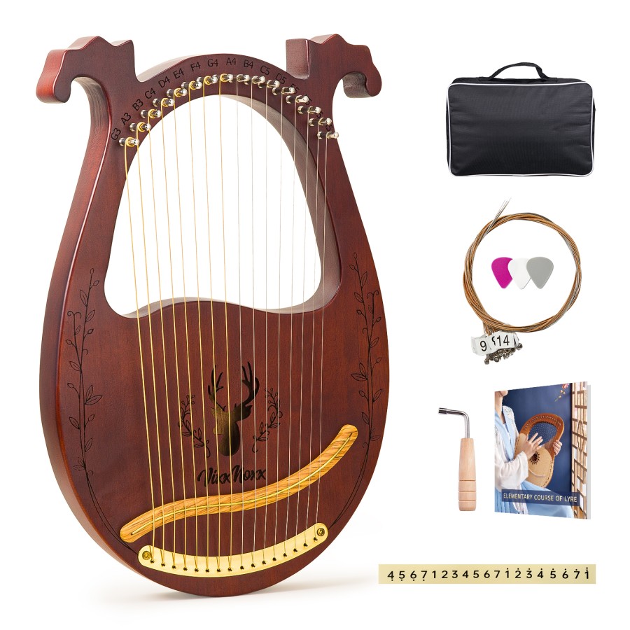 Lyre Harp, 16 Strings Mahogany Acoustic Harp with Extra Strings, Picks, Tuning Lever, Black Gig Bag, Beginner's Manual for Lyre Lyre Harp, 16 Strings Mahogany Acoustic Harp with Extra Strings, Picks, Tuning Lever, Black Gig Bag, Beginner's Manual for Lyre