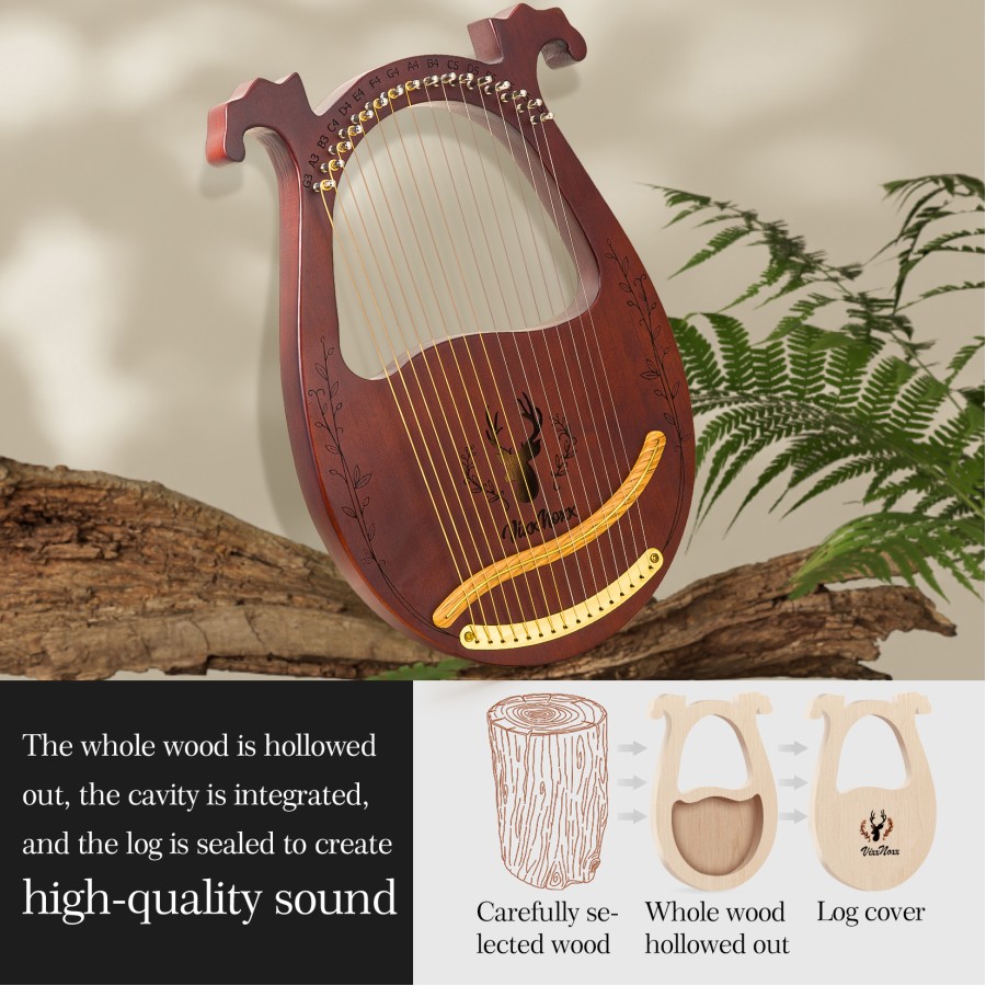 Lyre Harp, 16 Strings Mahogany Acoustic Harp with Extra Strings, Picks, Tuning Lever, Black Gig Bag, Beginner's Manual for Lyre Lyre Harp, 16 Strings Mahogany Acoustic Harp with Extra Strings, Picks, Tuning Lever, Black Gig Bag, Beginner's Manual for Lyre