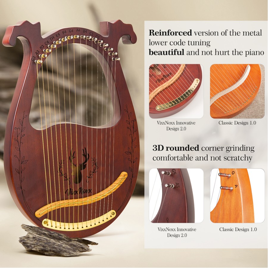 Lyre Harp, 16 Strings Mahogany Acoustic Harp with Extra Strings, Picks, Tuning Lever, Black Gig Bag, Beginner's Manual for Lyre Lyre Harp, 16 Strings Mahogany Acoustic Harp with Extra Strings, Picks, Tuning Lever, Black Gig Bag, Beginner's Manual for Lyre