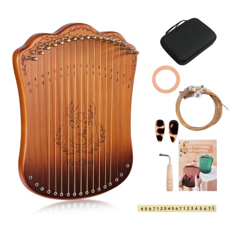Lyre Harp, 17-String Solid Zelkova Lyra Harp Kit, Stringed Musical Instruments with Tuning Wrench Bag Instructions Extra Strings for Beginners Adults