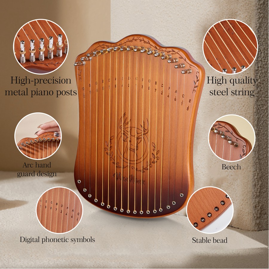 Lyre Harp, 17-String Solid Zelkova Lyra Harp Kit, Stringed Musical Instruments with Tuning Wrench Bag Instructions Extra Strings for Beginners Adults Lyre Harp, 17-String Solid Zelkova Lyra Harp Kit, Stringed Musical Instruments with Tuning Wrench Bag Instructions Extra Strings for Beginners Adults