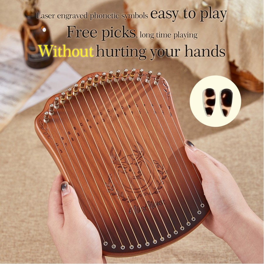 Lyre Harp, 17-String Solid Zelkova Lyra Harp Kit, Stringed Musical Instruments with Tuning Wrench Bag Instructions Extra Strings for Beginners Adults Lyre Harp, 17-String Solid Zelkova Lyra Harp Kit, Stringed Musical Instruments with Tuning Wrench Bag Instructions Extra Strings for Beginners Adults