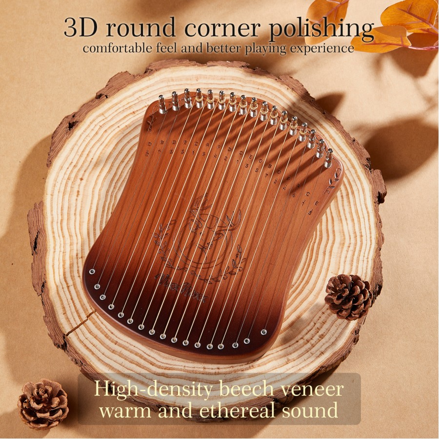 Lyre Harp, 17-String Solid Zelkova Lyra Harp Kit, Stringed Musical Instruments with Tuning Wrench Bag Instructions Extra Strings for Beginners Adults Lyre Harp, 17-String Solid Zelkova Lyra Harp Kit, Stringed Musical Instruments with Tuning Wrench Bag Instructions Extra Strings for Beginners Adults