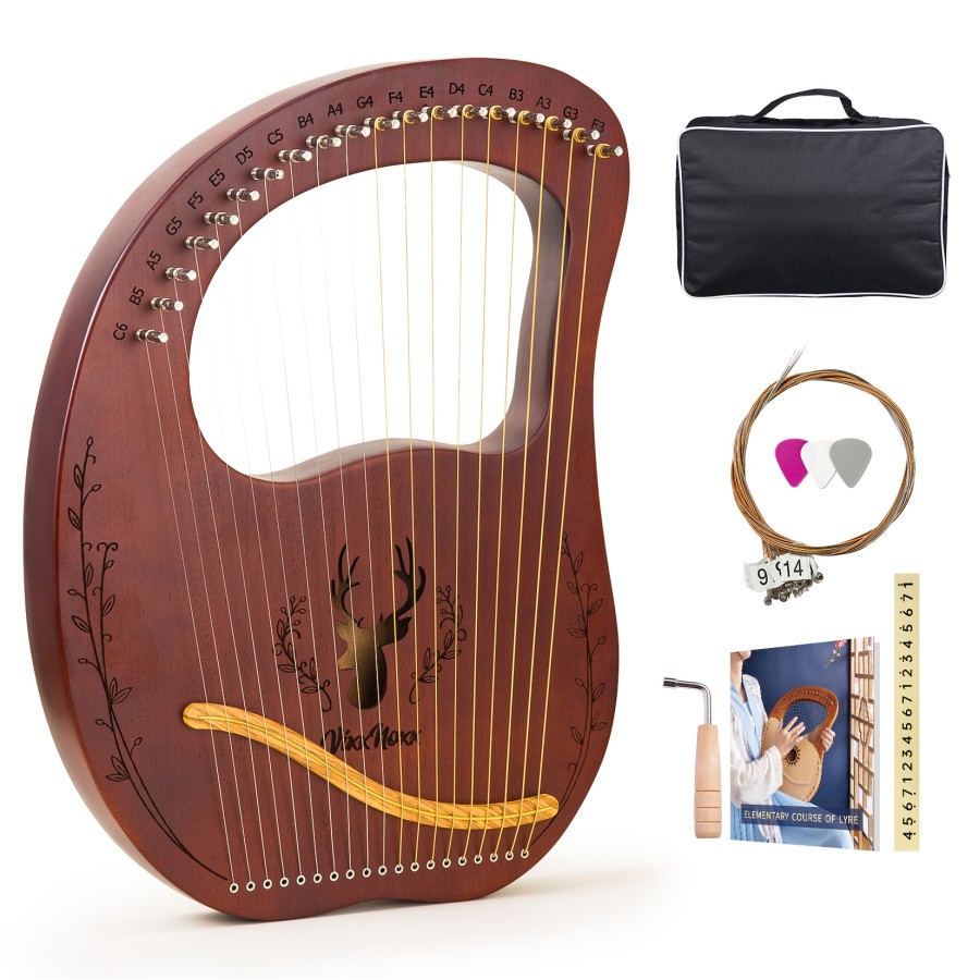 Lyre Harp, 19-String Mahogany Lyra Harp Kit, Stringed Musical Instruments with Tuning Wrench Bag Instructions Extra Strings for Beginners Adults Lyre Harp, 19-String Mahogany Lyra Harp Kit, Stringed Musical Instruments with Tuning Wrench Bag Instructions Extra Strings for Beginners Adults
