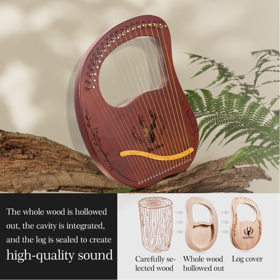 Lyre Harp, 19-String Mahogany Lyra Harp Kit, Stringed Musical Instruments with Tuning Wrench Bag Instructions Extra Strings for Beginners Adults Lyre Harp, 19-String Mahogany Lyra Harp Kit, Stringed Musical Instruments with Tuning Wrench Bag Instructions Extra Strings for Beginners Adults