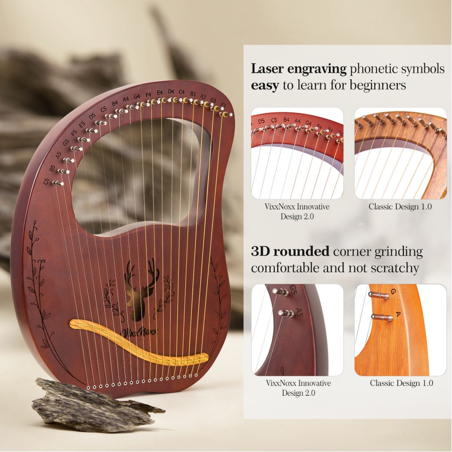 Lyre Harp, 19-String Mahogany Lyra Harp Kit, Stringed Musical Instruments with Tuning Wrench Bag Instructions Extra Strings for Beginners Adults Lyre Harp, 19-String Mahogany Lyra Harp Kit, Stringed Musical Instruments with Tuning Wrench Bag Instructions Extra Strings for Beginners Adults