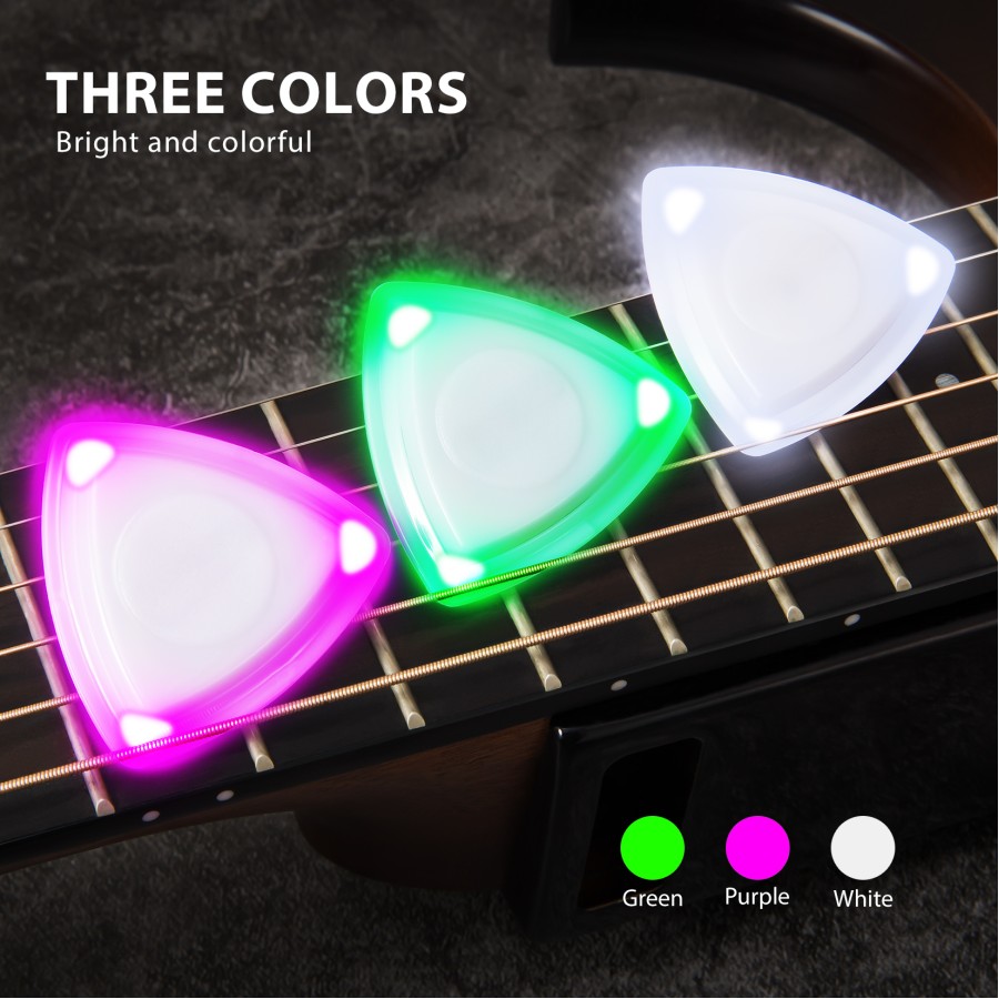 LED Glowing Guitar Picks, 3 Pcs Luminous Light Up Plectrums with Decorative Rope for DIY Craft, Durable and Medium Thickness Guitar Picks for Acoustic Guitar and Ukulele (Green, White, Red) LED Glowing Guitar Picks, 3 Pcs Luminous Light Up Plectrums with Decorative Rope for DIY Craft, Durable and Medium Thickness Guitar Picks for Acoustic Guitar and Ukulele (Green, White, Red)