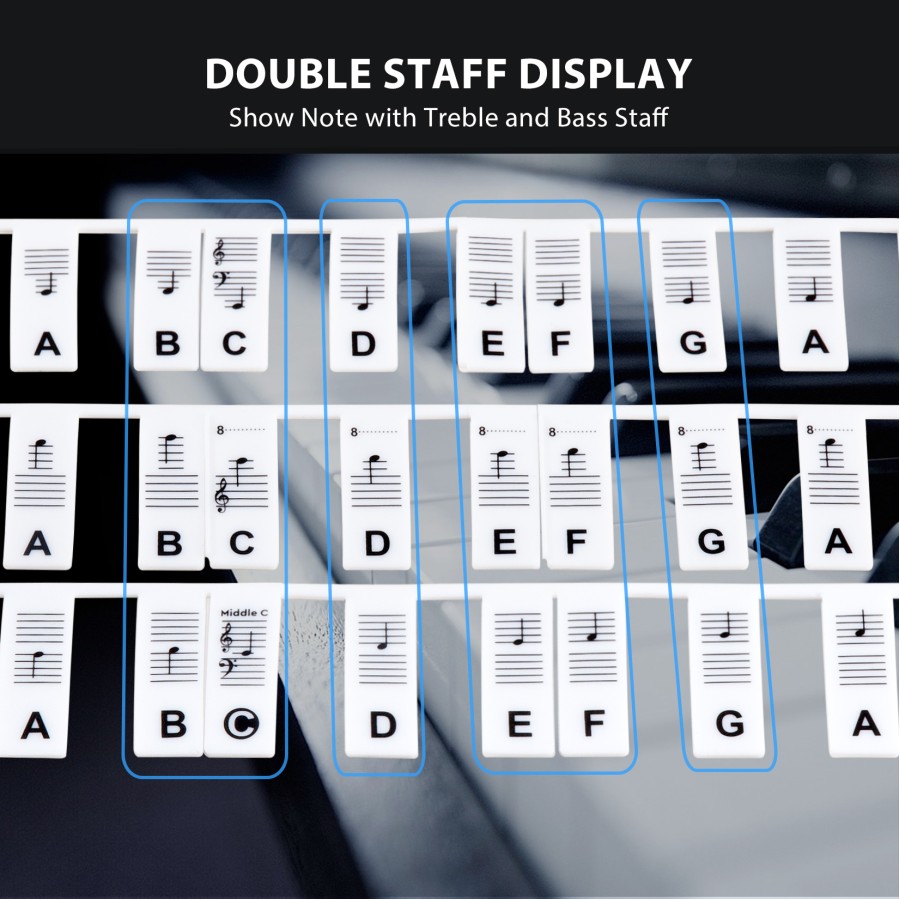 Reusable Piano Keyboard Stickers, Full Size Keyboard for 88/76/61/54/49/37 Keys, Removable Silicone Piano Key Stickers for Beginners, Piano Note Labels with Storage Box (Black) Reusable Piano Keyboard Stickers, Full Size Keyboard for 88/76/61/54/49/37 Keys, Removable Silicone Piano Key Stickers for Beginners, Piano Note Labels with Storage Box (Black)
