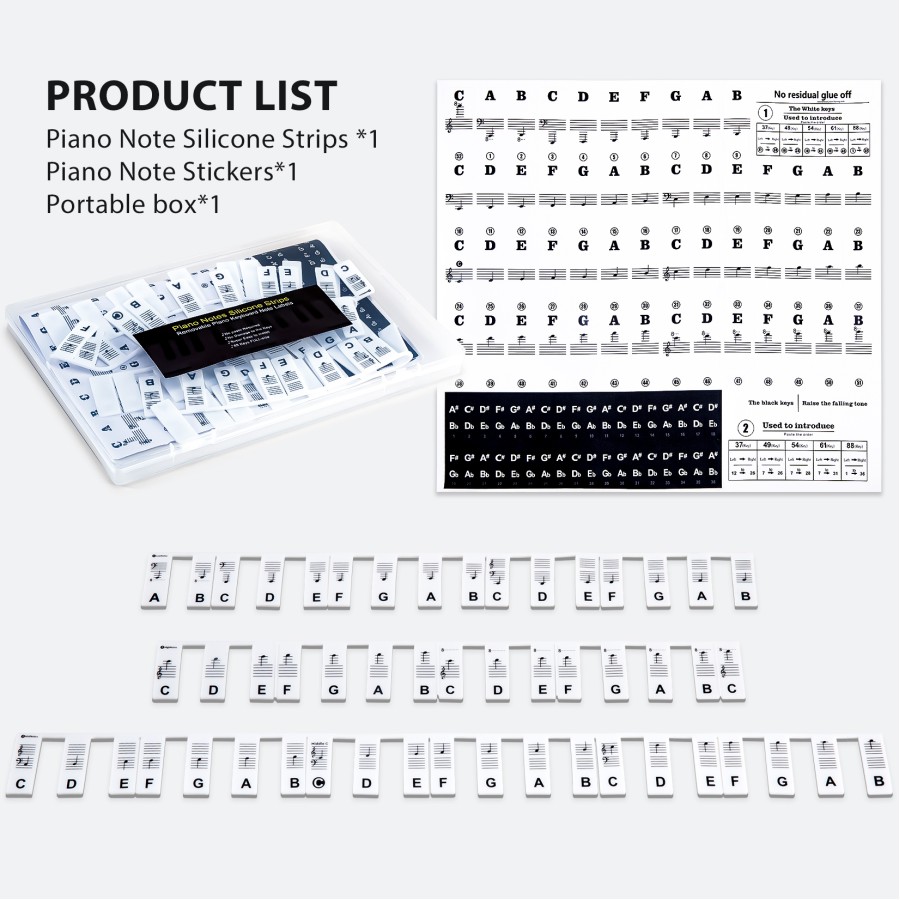 Reusable Piano Keyboard Stickers, Full Size Keyboard for 88/76/61/54/49/37 Keys, Removable Silicone Piano Key Stickers for Beginners, Piano Note Labels with Storage Box (Black) Reusable Piano Keyboard Stickers, Full Size Keyboard for 88/76/61/54/49/37 Keys, Removable Silicone Piano Key Stickers for Beginners, Piano Note Labels with Storage Box (Black)