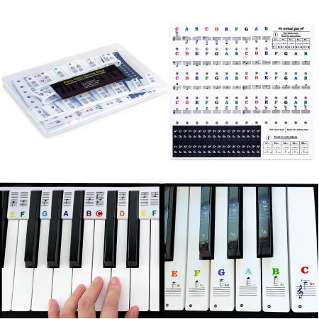 Reusable Piano Keyboard Stickers, Full Size Keyboard for 88/76/61/54/49/37 Keys, Removable Silicone Piano Key Stickers for Beginners, Piano Note Labels with Storage Box (Colorful)