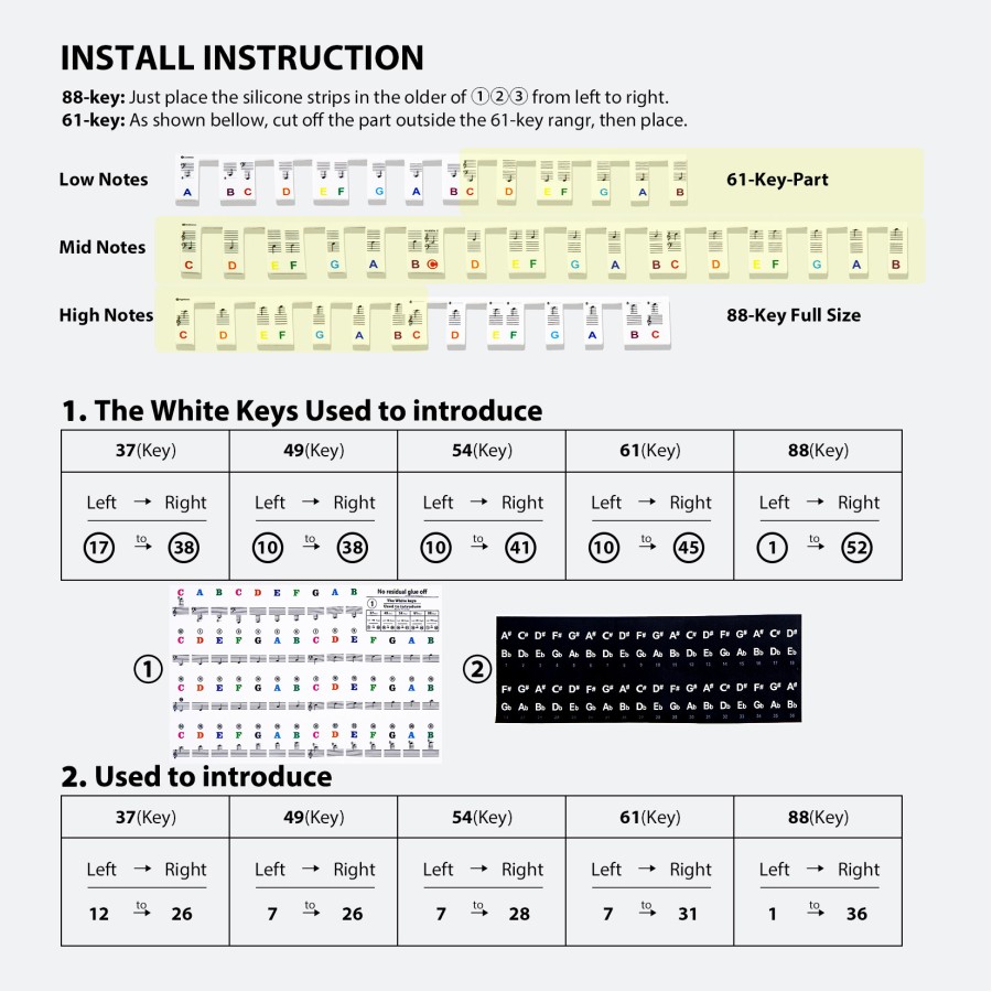 Reusable Piano Keyboard Stickers, Full Size Keyboard for 88/76/61/54/49/37 Keys, Removable Silicone Piano Key Stickers for Beginners, Piano Note Labels with Storage Box (Colorful) Reusable Piano Keyboard Stickers, Full Size Keyboard for 88/76/61/54/49/37 Keys, Removable Silicone Piano Key Stickers for Beginners, Piano Note Labels with Storage Box (Colorful)