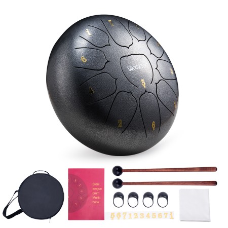 Steel Tongue Drum, 10 Inch 11 Note Rain Drum for Outside Garden, Chakra Tank Drum Rain Chime, Handpan C Key Musical Percussion Instrument Kit with Bag Mallets (Sliver Grey)