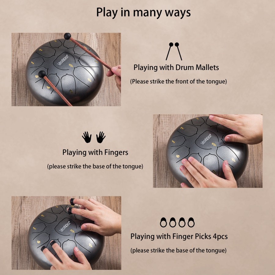 Steel Tongue Drum, 10 Inch 11 Note Rain Drum for Outside Garden, Chakra Tank Drum Rain Chime, Handpan C Key Musical Percussion Instrument Kit with Bag Mallets (Sliver Grey) Steel Tongue Drum, 10 Inch 11 Note Rain Drum for Outside Garden, Chakra Tank Drum Rain Chime, Handpan C Key Musical Percussion Instrument Kit with Bag Mallets (Sliver Grey)