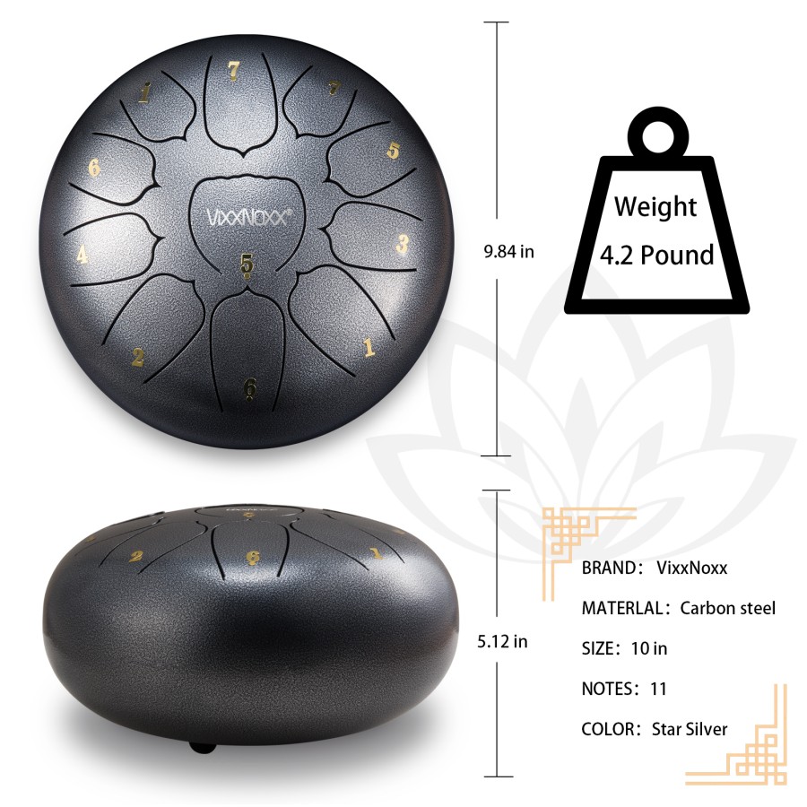 Steel Tongue Drum, 10 Inch 11 Note Rain Drum for Outside Garden, Chakra Tank Drum Rain Chime, Handpan C Key Musical Percussion Instrument Kit with Bag Mallets (Sliver Grey) Steel Tongue Drum, 10 Inch 11 Note Rain Drum for Outside Garden, Chakra Tank Drum Rain Chime, Handpan C Key Musical Percussion Instrument Kit with Bag Mallets (Sliver Grey)