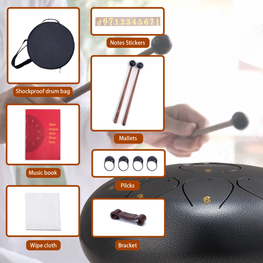 Steel Tongue Drum, 10 Inch 11 Note Rain Drum for Outside Garden, Chakra Tank Drum Rain Chime, Handpan C Key Musical Percussion Instrument Kit with Bag Mallets (Sliver Grey) Steel Tongue Drum, 10 Inch 11 Note Rain Drum for Outside Garden, Chakra Tank Drum Rain Chime, Handpan C Key Musical Percussion Instrument Kit with Bag Mallets (Sliver Grey)