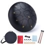 Steel Tongue Drum, 10 Inch 11 Note Rain Drum for Outside Garden, Chakra Tank Drum Rain Chime, Handpan C Key Musical Percussion Instrument Kit with Bag Mallets (Black)