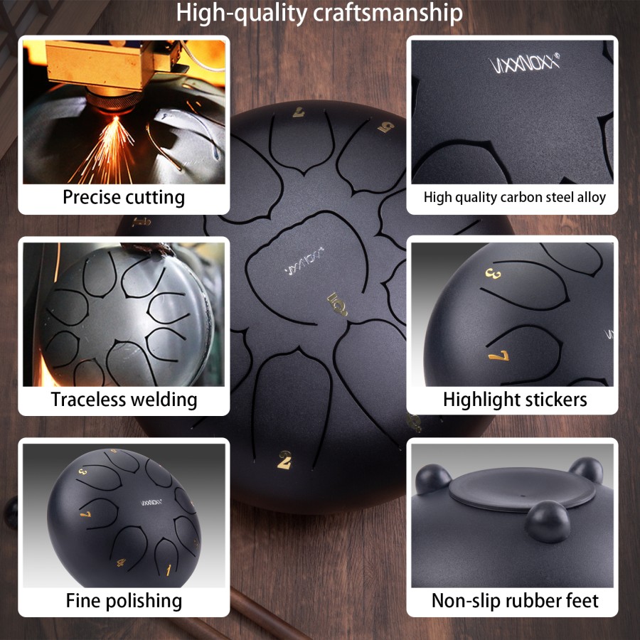 Steel Tongue Drum, 10 Inch 11 Note Rain Drum for Outside Garden, Chakra Tank Drum Rain Chime, Handpan C Key Musical Percussion Instrument Kit with Bag Mallets (Black) Steel Tongue Drum, 10 Inch 11 Note Rain Drum for Outside Garden, Chakra Tank Drum Rain Chime, Handpan C Key Musical Percussion Instrument Kit with Bag Mallets (Black)