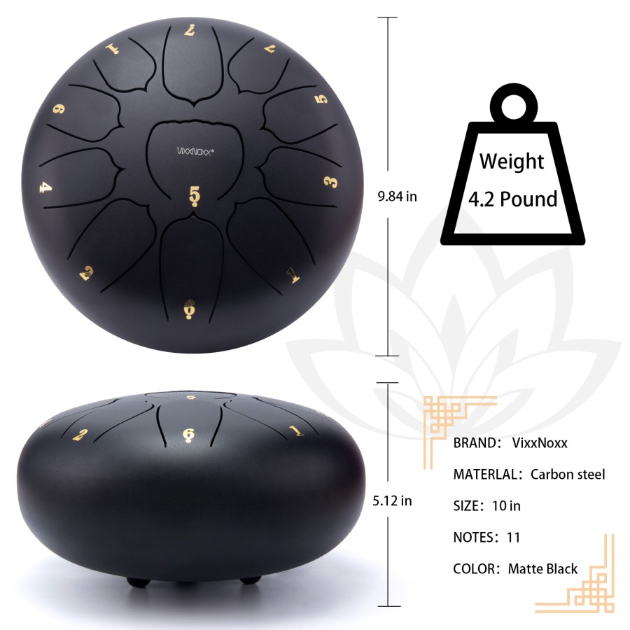 Steel Tongue Drum, 10 Inch 11 Note Rain Drum for Outside Garden, Chakra Tank Drum Rain Chime, Handpan C Key Musical Percussion Instrument Kit with Bag Mallets (Black) Steel Tongue Drum, 10 Inch 11 Note Rain Drum for Outside Garden, Chakra Tank Drum Rain Chime, Handpan C Key Musical Percussion Instrument Kit with Bag Mallets (Black)