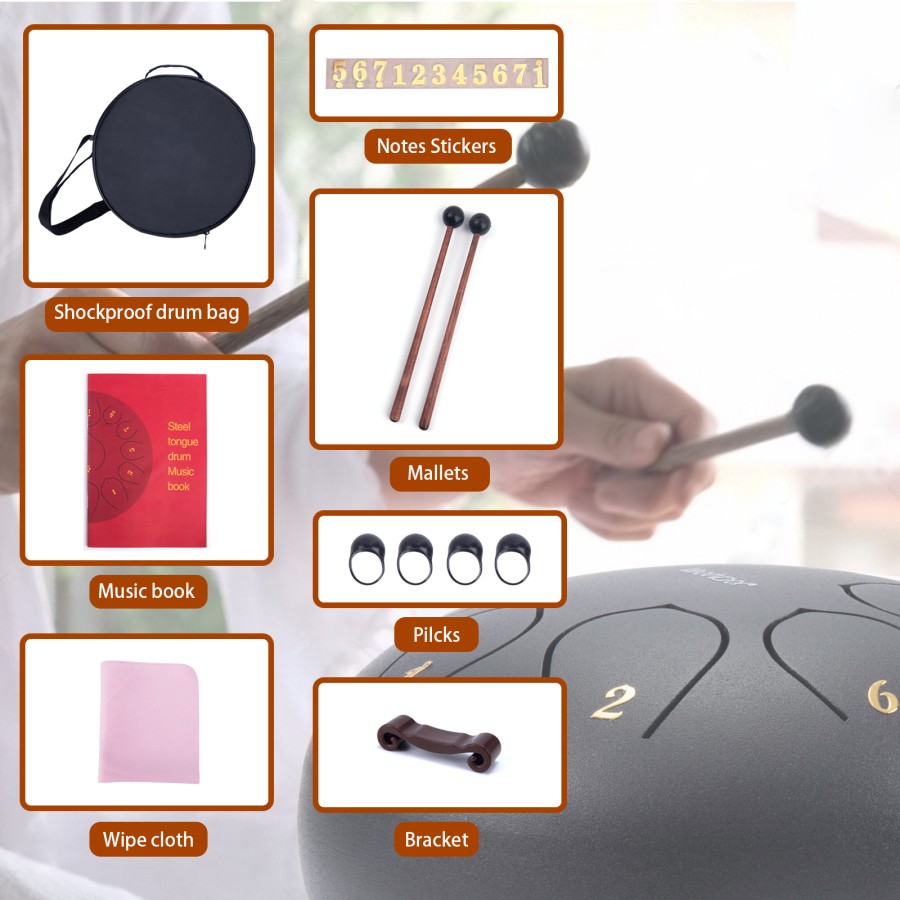 Steel Tongue Drum, 10 Inch 11 Note Rain Drum for Outside Garden, Chakra Tank Drum Rain Chime, Handpan C Key Musical Percussion Instrument Kit with Bag Mallets (Black) Steel Tongue Drum, 10 Inch 11 Note Rain Drum for Outside Garden, Chakra Tank Drum Rain Chime, Handpan C Key Musical Percussion Instrument Kit with Bag Mallets (Black)