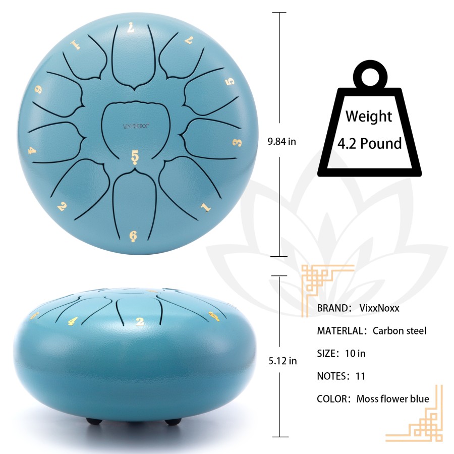 Steel Tongue Drum, 10 Inch 11 Note Rain Drum for Outside Garden, Chakra Tank Drum Rain Chime, Handpan C Key Musical Percussion Instrument Kit with Bag Mallets (Moss Blue) Steel Tongue Drum, 10 Inch 11 Note Rain Drum for Outside Garden, Chakra Tank Drum Rain Chime, Handpan C Key Musical Percussion Instrument Kit with Bag Mallets (Moss Blue)