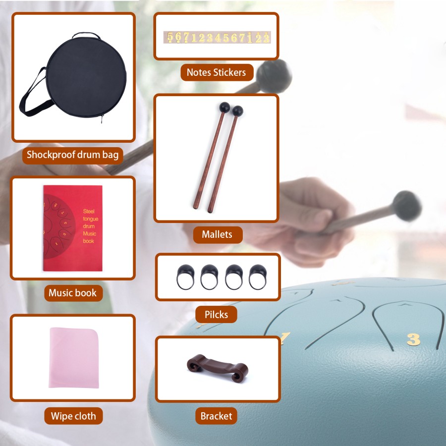 Steel Tongue Drum, 10 Inch 11 Note Rain Drum for Outside Garden, Chakra Tank Drum Rain Chime, Handpan C Key Musical Percussion Instrument Kit with Bag Mallets (Moss Blue) Steel Tongue Drum, 10 Inch 11 Note Rain Drum for Outside Garden, Chakra Tank Drum Rain Chime, Handpan C Key Musical Percussion Instrument Kit with Bag Mallets (Moss Blue)