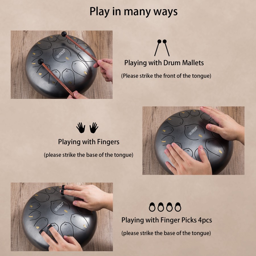 Steel Tongue Drum, 12 Inch 13 Note Rain Drum for Outside Garden, Chakra Tank Drum Rain Chime, Handpan C Key Musical Percussion Instrument Kit with Bag Mallets (Sliver Grey) Steel Tongue Drum, 12 Inch 13 Note Rain Drum for Outside Garden, Chakra Tank Drum Rain Chime, Handpan C Key Musical Percussion Instrument Kit with Bag Mallets (Sliver Grey)