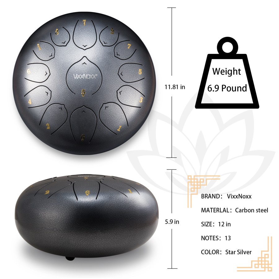Steel Tongue Drum, 12 Inch 13 Note Rain Drum for Outside Garden, Chakra Tank Drum Rain Chime, Handpan C Key Musical Percussion Instrument Kit with Bag Mallets (Sliver Grey) Steel Tongue Drum, 12 Inch 13 Note Rain Drum for Outside Garden, Chakra Tank Drum Rain Chime, Handpan C Key Musical Percussion Instrument Kit with Bag Mallets (Sliver Grey)