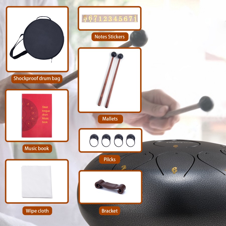 Steel Tongue Drum, 12 Inch 13 Note Rain Drum for Outside Garden, Chakra Tank Drum Rain Chime, Handpan C Key Musical Percussion Instrument Kit with Bag Mallets (Sliver Grey) Steel Tongue Drum, 12 Inch 13 Note Rain Drum for Outside Garden, Chakra Tank Drum Rain Chime, Handpan C Key Musical Percussion Instrument Kit with Bag Mallets (Sliver Grey)