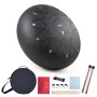 Steel Tongue Drum, 12 Inch 13 Note Rain Drum for Outside Garden, Chakra Tank Drum Rain Chime, Handpan C Key Musical Percussion Instrument Kit with Bag Mallets (Black)