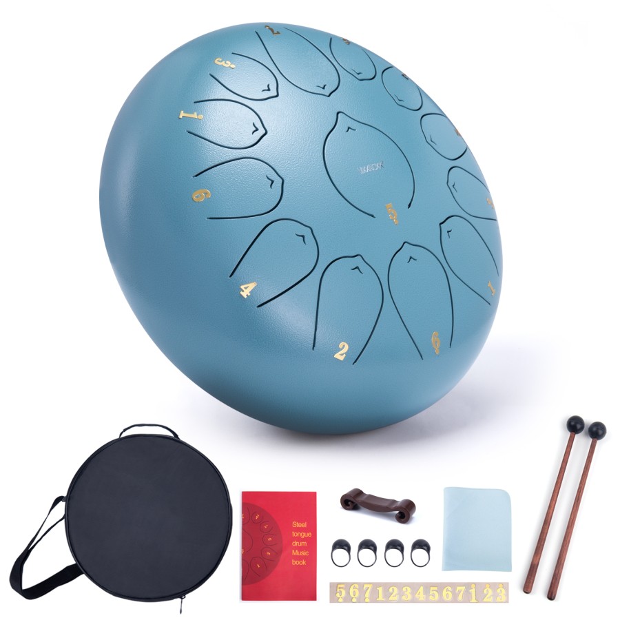 Steel Tongue Drum, 12 Inch 13 Note Rain Drum for Outside Garden, Chakra Tank Drum Rain Chime, Handpan C Key Musical Percussion Instrument Kit with Bag Mallets (Moss Blue) Steel Tongue Drum, 12 Inch 13 Note Rain Drum for Outside Garden, Chakra Tank Drum Rain Chime, Handpan C Key Musical Percussion Instrument Kit with Bag Mallets (Moss Blue)