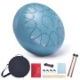 Steel Tongue Drum, 12 Inch 13 Note Rain Drum for Outside Garden, Chakra Tank Drum Rain Chime, Handpan C Key Musical Percussion Instrument Kit with Bag Mallets (Moss Blue)