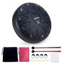 Steel Tongue Drum, 6 Inch 11 Note Rain Drum for Outside Garden, Chakra Tank Drum Rain Chime, Handpan C Key Musical Percussion Instrument Kit with Bag Mallets (Black)