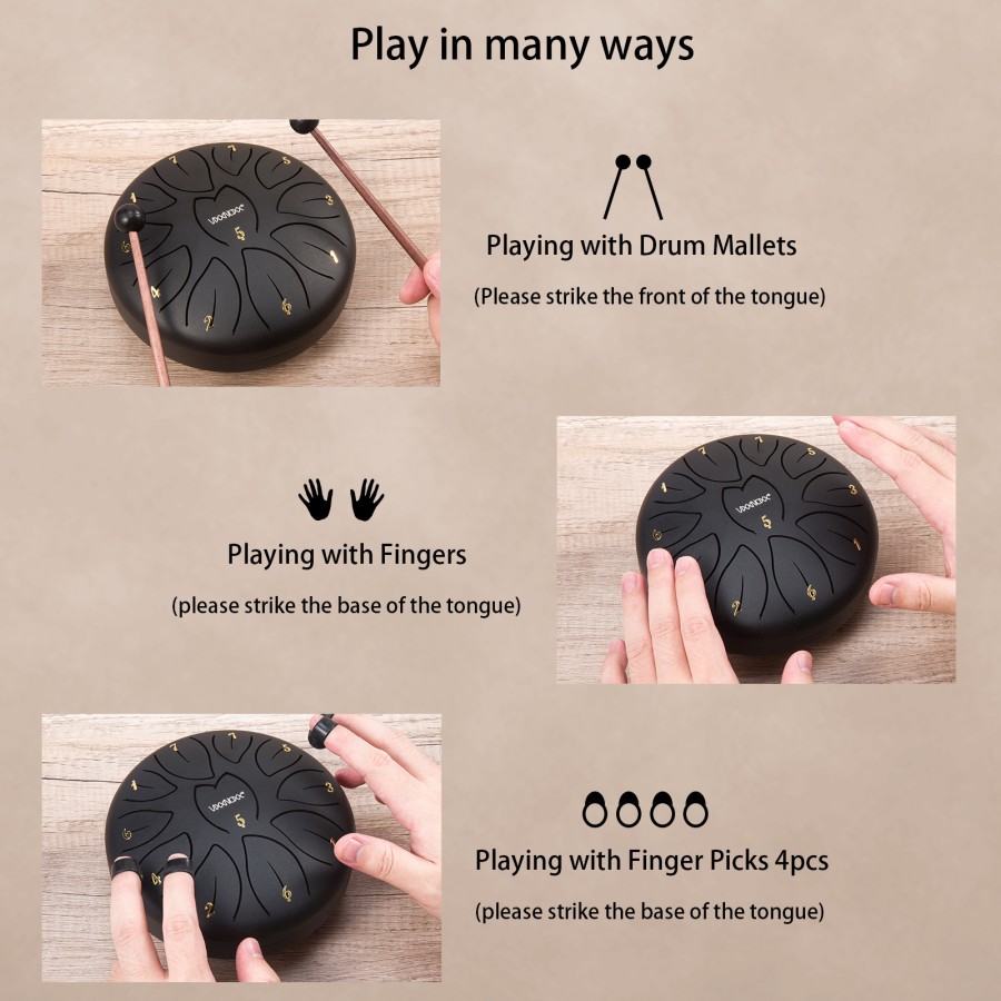 Steel Tongue Drum, 6 Inch 11 Note Rain Drum for Outside Garden, Chakra Tank Drum Rain Chime, Handpan C Key Musical Percussion Instrument Kit with Bag Mallets (Black) Steel Tongue Drum, 6 Inch 11 Note Rain Drum for Outside Garden, Chakra Tank Drum Rain Chime, Handpan C Key Musical Percussion Instrument Kit with Bag Mallets (Black)