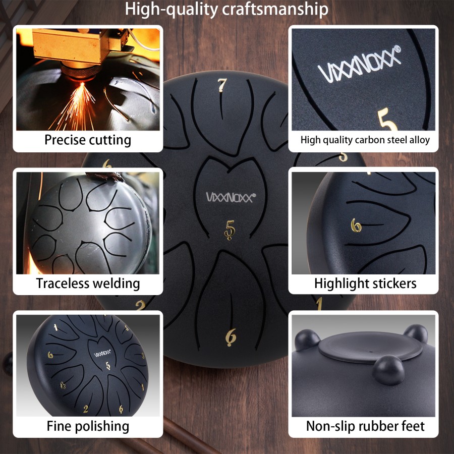 Steel Tongue Drum, 6 Inch 11 Note Rain Drum for Outside Garden, Chakra Tank Drum Rain Chime, Handpan C Key Musical Percussion Instrument Kit with Bag Mallets (Black) Steel Tongue Drum, 6 Inch 11 Note Rain Drum for Outside Garden, Chakra Tank Drum Rain Chime, Handpan C Key Musical Percussion Instrument Kit with Bag Mallets (Black)