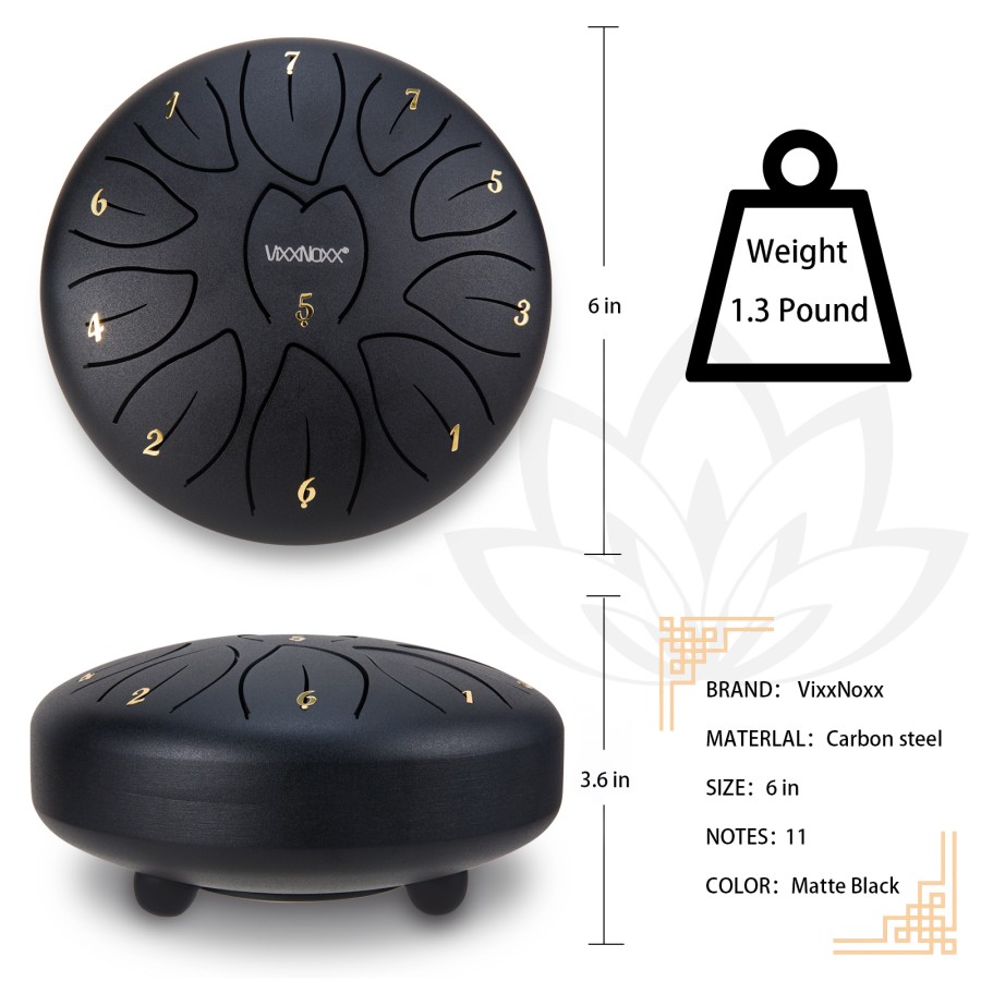 Steel Tongue Drum, 6 Inch 11 Note Rain Drum for Outside Garden, Chakra Tank Drum Rain Chime, Handpan C Key Musical Percussion Instrument Kit with Bag Mallets (Black) Steel Tongue Drum, 6 Inch 11 Note Rain Drum for Outside Garden, Chakra Tank Drum Rain Chime, Handpan C Key Musical Percussion Instrument Kit with Bag Mallets (Black)