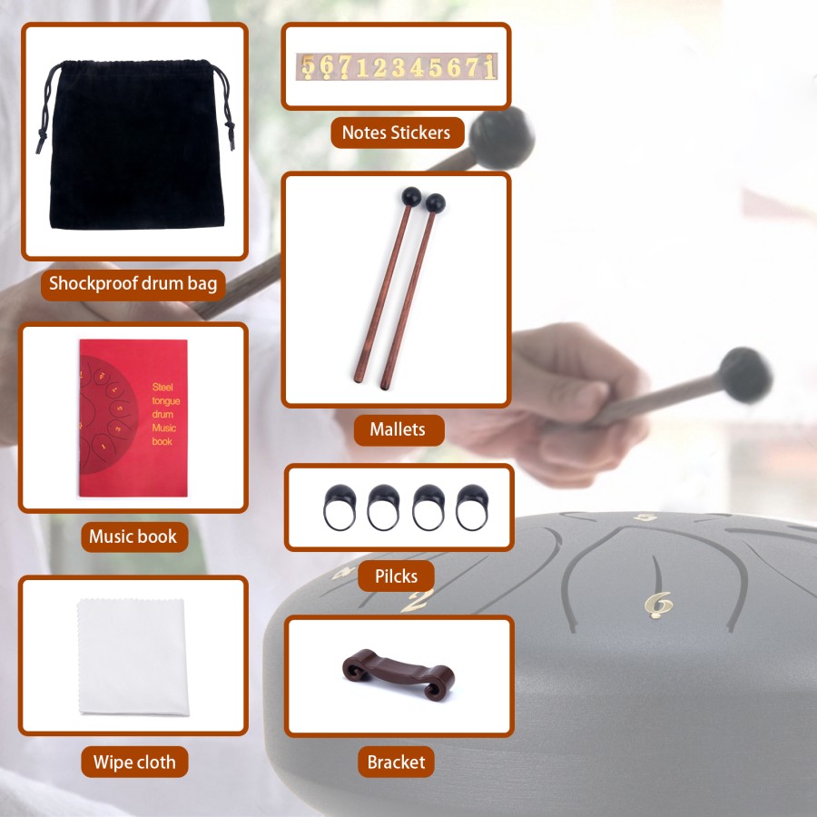 Steel Tongue Drum, 6 Inch 11 Note Rain Drum for Outside Garden, Chakra Tank Drum Rain Chime, Handpan C Key Musical Percussion Instrument Kit with Bag Mallets (Black) Steel Tongue Drum, 6 Inch 11 Note Rain Drum for Outside Garden, Chakra Tank Drum Rain Chime, Handpan C Key Musical Percussion Instrument Kit with Bag Mallets (Black)
