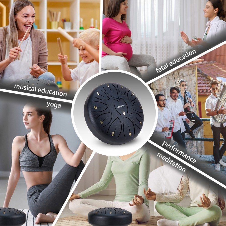 Steel Tongue Drum, 6 Inch 11 Note Rain Drum for Outside Garden, Chakra Tank Drum Rain Chime, Handpan C Key Musical Percussion Instrument Kit with Bag Mallets (Black) Steel Tongue Drum, 6 Inch 11 Note Rain Drum for Outside Garden, Chakra Tank Drum Rain Chime, Handpan C Key Musical Percussion Instrument Kit with Bag Mallets (Black)