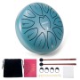 Steel Tongue Drum, 6 Inch 11 Note Rain Drum for Outside Garden, Chakra Tank Drum Rain Chime, Handpan C Key Musical Percussion Instrument Kit with Bag Mallets (Moss Blue)