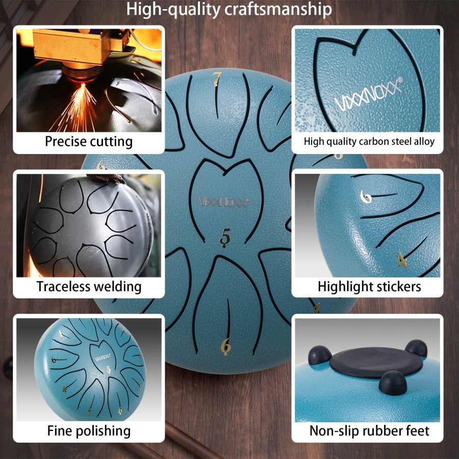 Steel Tongue Drum, 6 Inch 11 Note Rain Drum for Outside Garden, Chakra Tank Drum Rain Chime, Handpan C Key Musical Percussion Instrument Kit with Bag Mallets (Moss Blue) Steel Tongue Drum, 6 Inch 11 Note Rain Drum for Outside Garden, Chakra Tank Drum Rain Chime, Handpan C Key Musical Percussion Instrument Kit with Bag Mallets (Moss Blue)