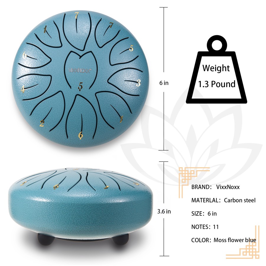 Steel Tongue Drum, 6 Inch 11 Note Rain Drum for Outside Garden, Chakra Tank Drum Rain Chime, Handpan C Key Musical Percussion Instrument Kit with Bag Mallets (Moss Blue) Steel Tongue Drum, 6 Inch 11 Note Rain Drum for Outside Garden, Chakra Tank Drum Rain Chime, Handpan C Key Musical Percussion Instrument Kit with Bag Mallets (Moss Blue)